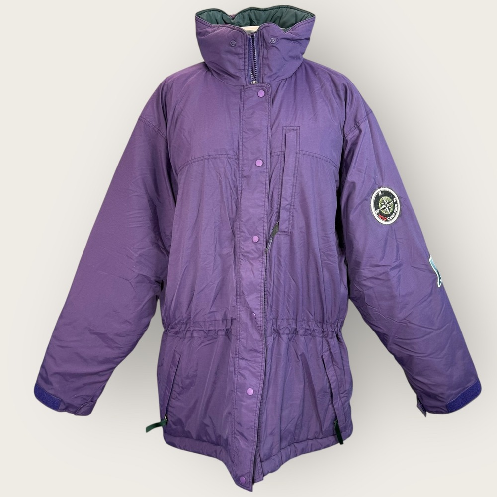 Vintage 90's Patagonia Womens Purple‎ Puffer Jacket Outdoor Camping Patches Sz L